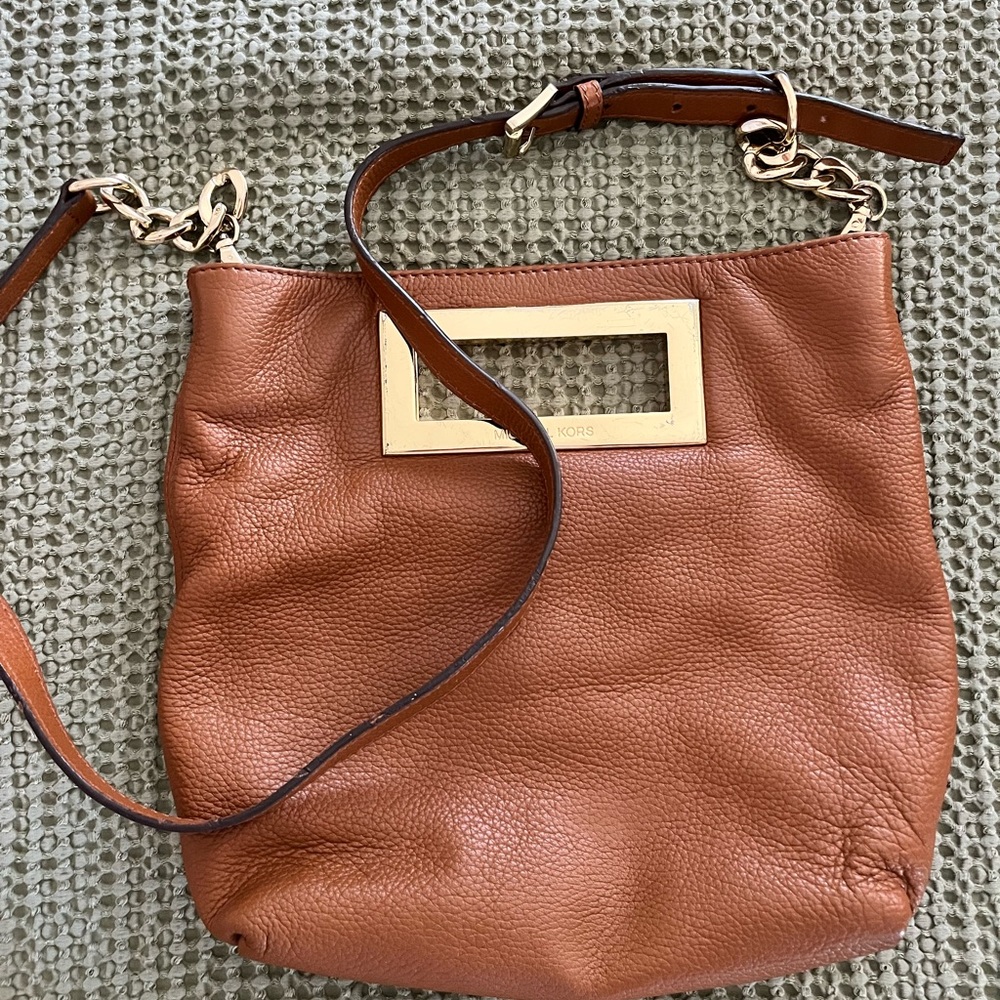 Michael Kors Brown Leather Shoulder Bag with Gold Accents